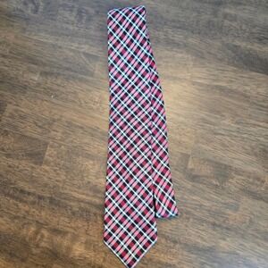 Chaps Plaid Necktie Men Silk Red Black White Classic Formal Business